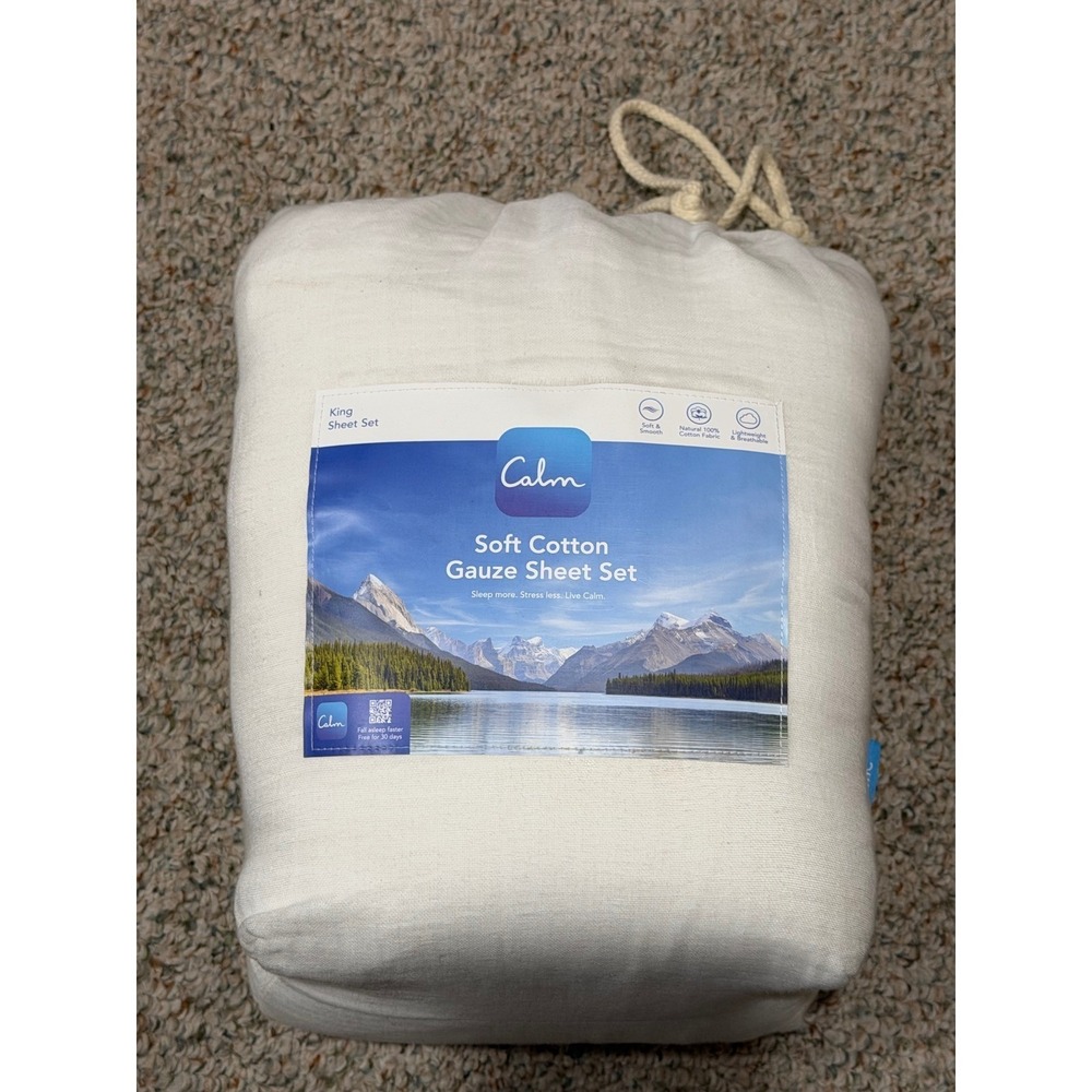Calm Soft Cotton Gauze Sheet Set King White 100% Natural Cotton 4pc Bedding New
